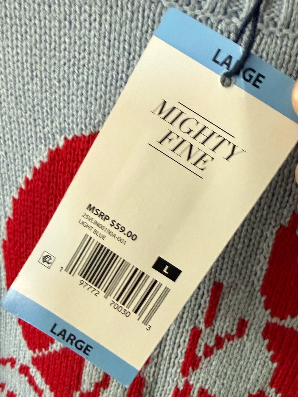 Mighty Fine|Pale Blue Crewneck knit Sweater-Red Lobster Novelty•Coastal Nautical - Picture 9 of 15
